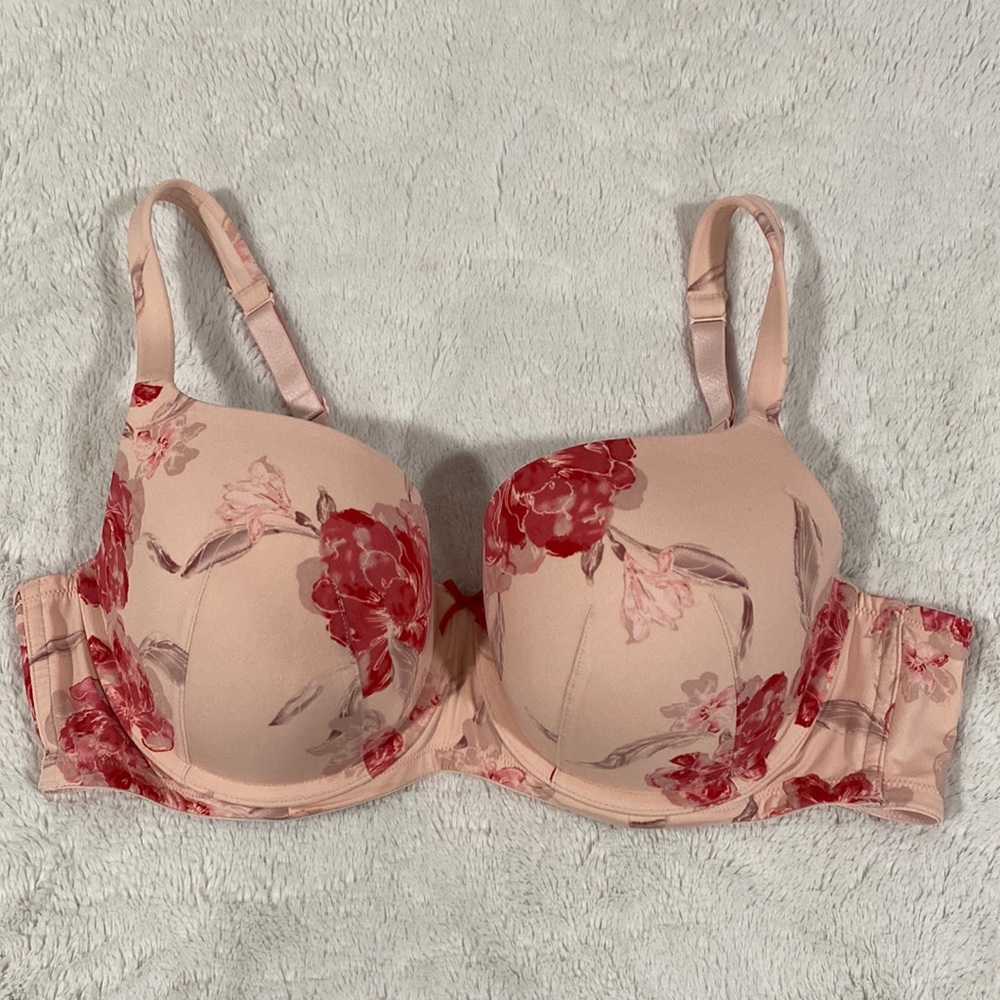 Cacique Boost Balconette Pink With Red Florals. Size 42C